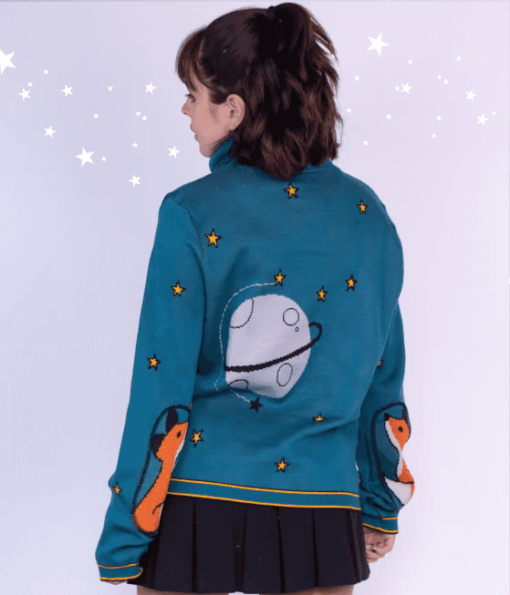 Parte posterior sueter Principito Telescopio diseño planeta tejido premium