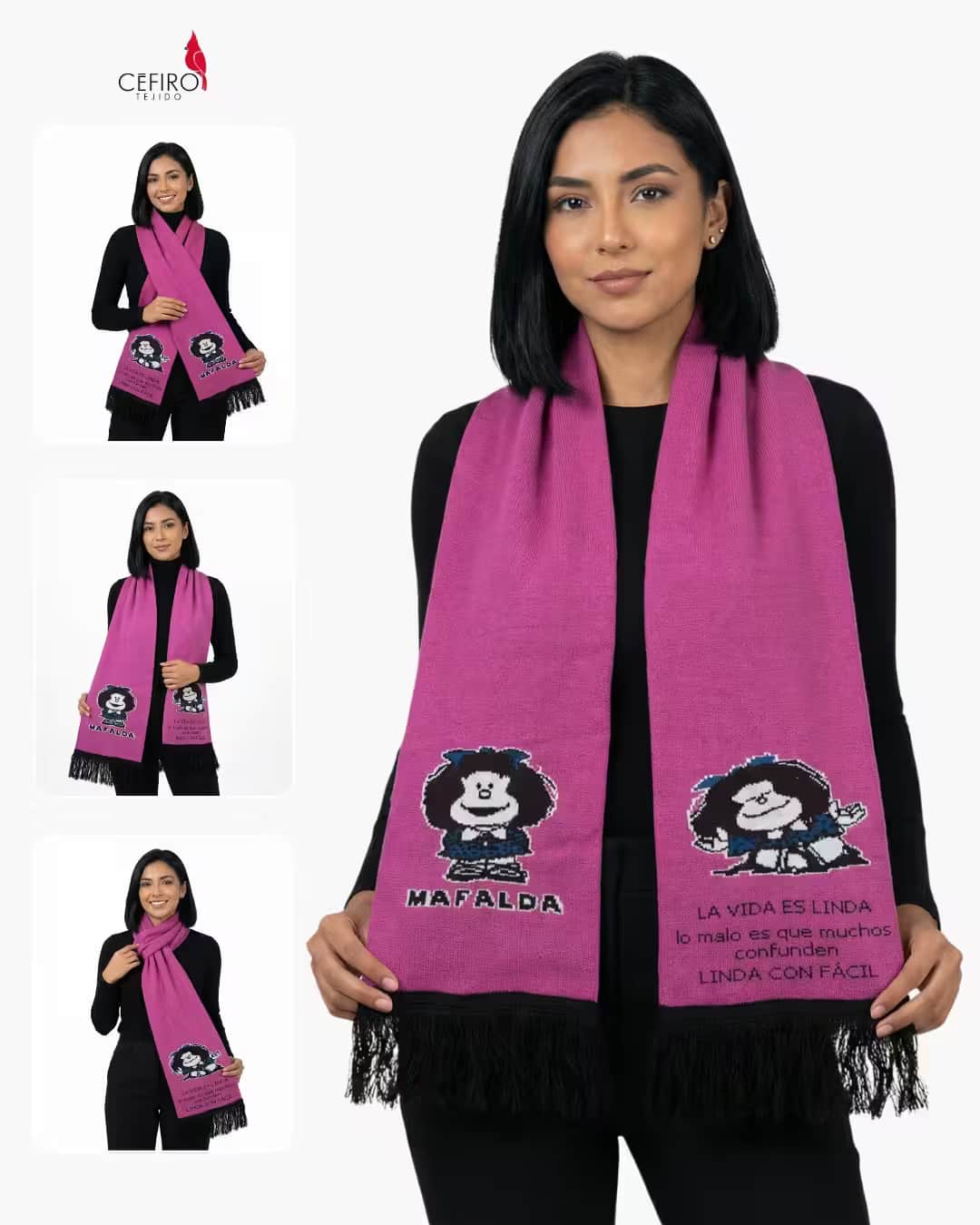 Bufanda Mafalda La Vida es Linda tejido premium Cefiro Tejido