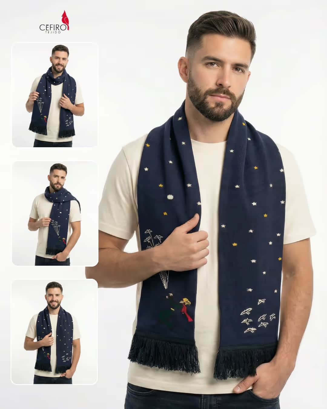 Bufanda Principito aves voladoras tejida premium Cefiro Tejido