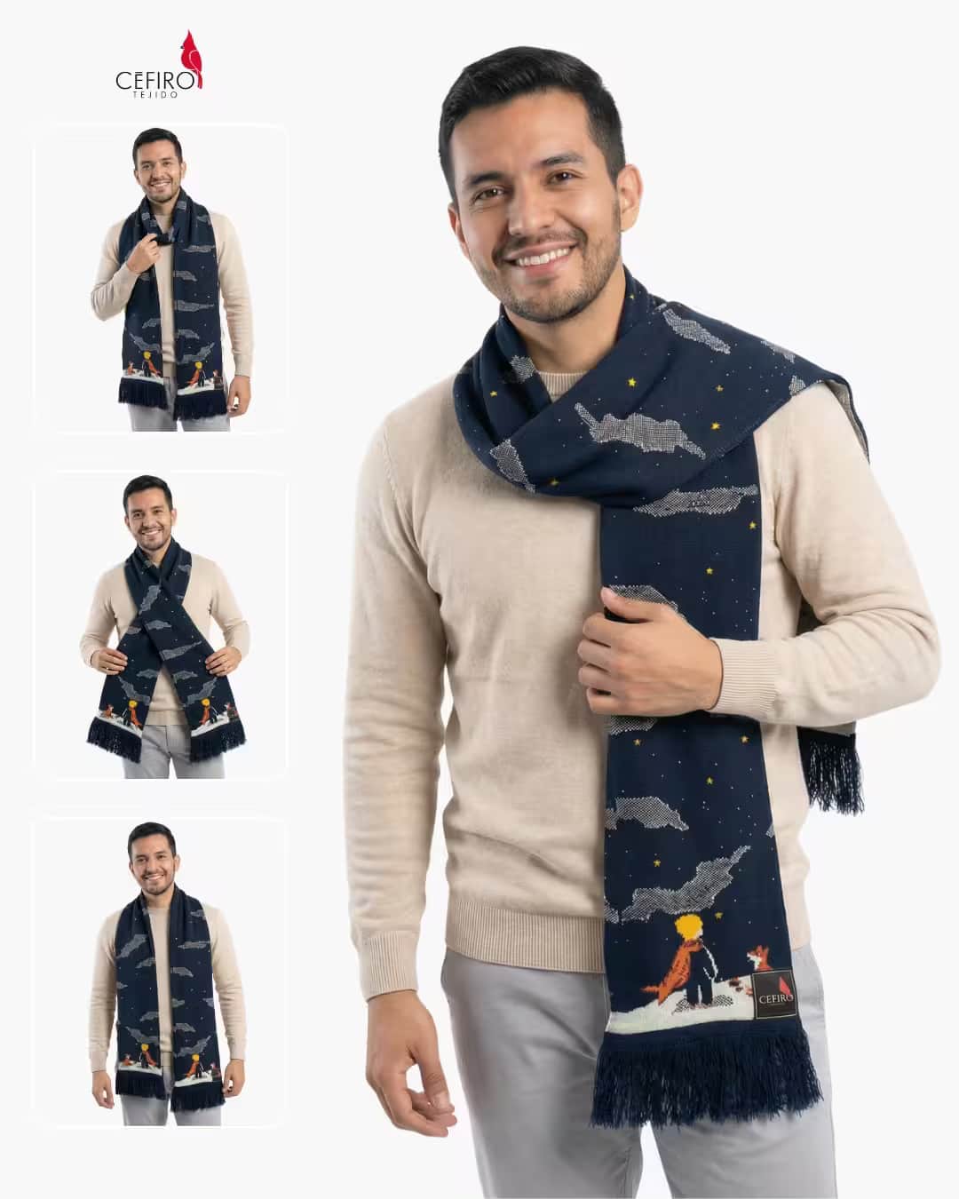 Bufanda Principito y Zorro tejido premium Cefiro Tejido