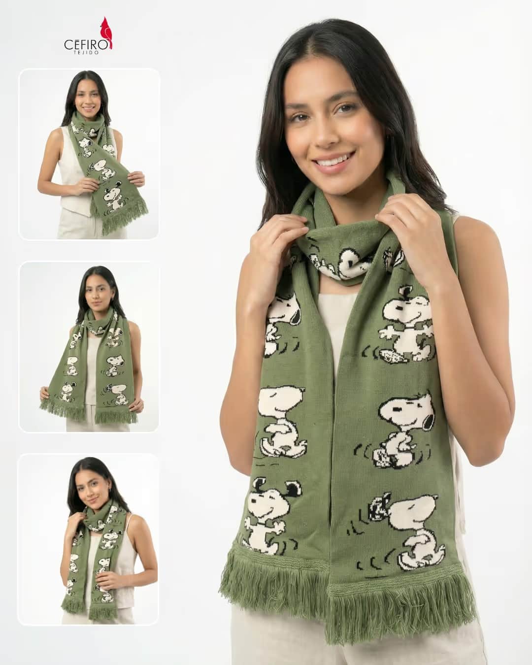 Bufanda Snoopy mosaico tejida premium Cefiro Tejido
