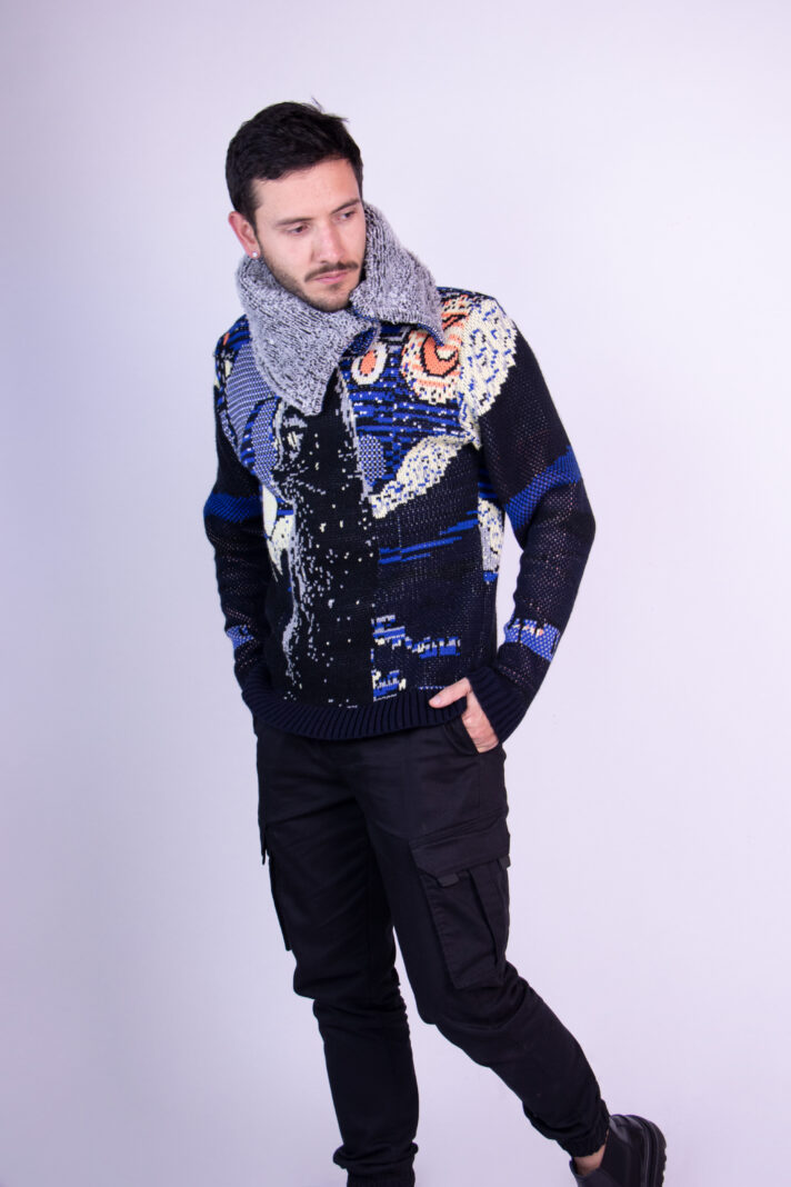 SUETER CUELLO PELUCHE NOCHE ESTRELLADA GATO